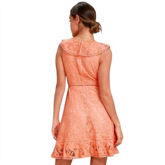 NEW BB DAKOTA rease lace ruffle detail fit and flare short dress in orange - Picture 2 of 3